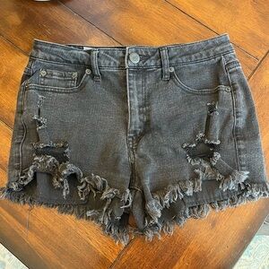 High Waisted Distressed Black Shorts
